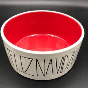 RAE DUNN LL Feliz Navidad 6" Dog Bowl Red Interior